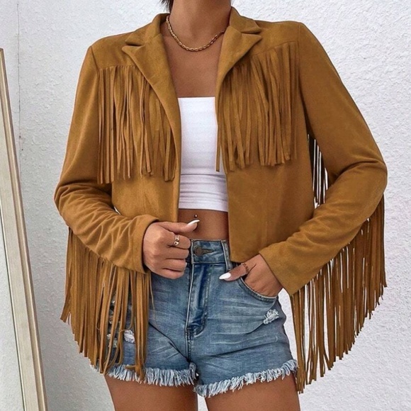 Jackets & Blazers - Western Open Front Fringe Boho Jacket